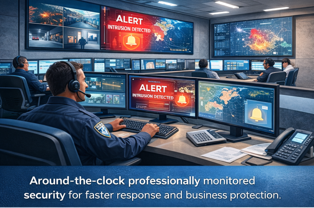Central station monitoring operators responding to intrusion detection alerts in real time